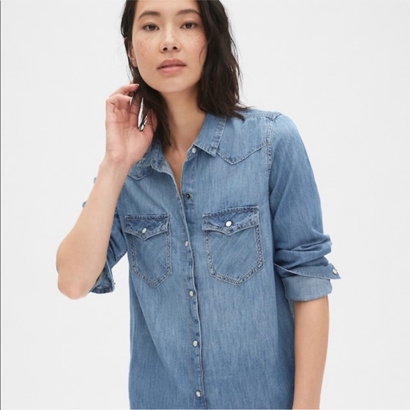 GAP Tops - GAP Blue Western Button Down Shirt Pearl Small